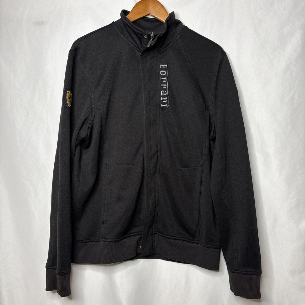 Puma Ferrari Scuderia Men's L Black Track Jacket Logo Racing Full Zip